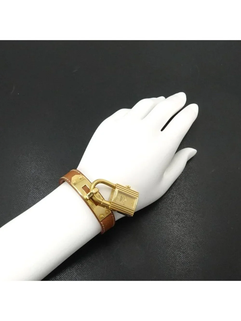 Hermes Kelly Watch Vintage Gold Brown Quartz Cadena